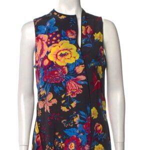 Diane von Furstenberg Silk Shift Dress Black Floral Sleeveless L (Orig. $480)